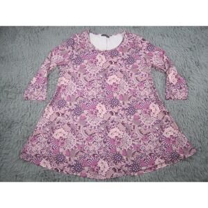 Womens XL Pink‎ Purple Fit and Flare Paisley Long Sleeve Scoop Neck Dress